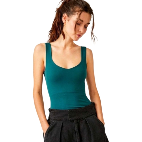 Free People Clean Lines Bodysuit In Teal - Picture 1 of 9